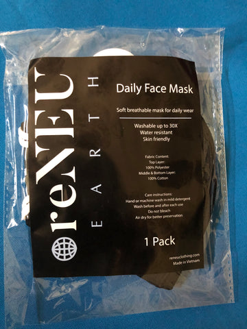PPE - reNUE EARTH Mask - 30 Use Washable 3-Ply - $5.00/pc