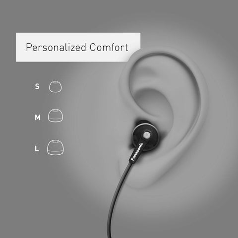 Panasonic ErgoFit In-Ear Earbud Headphones RP-HJE120-K (Black) NO MICROPHONE Dynamic Crystal Clear Sound, Ergonomic Comfort-Fit