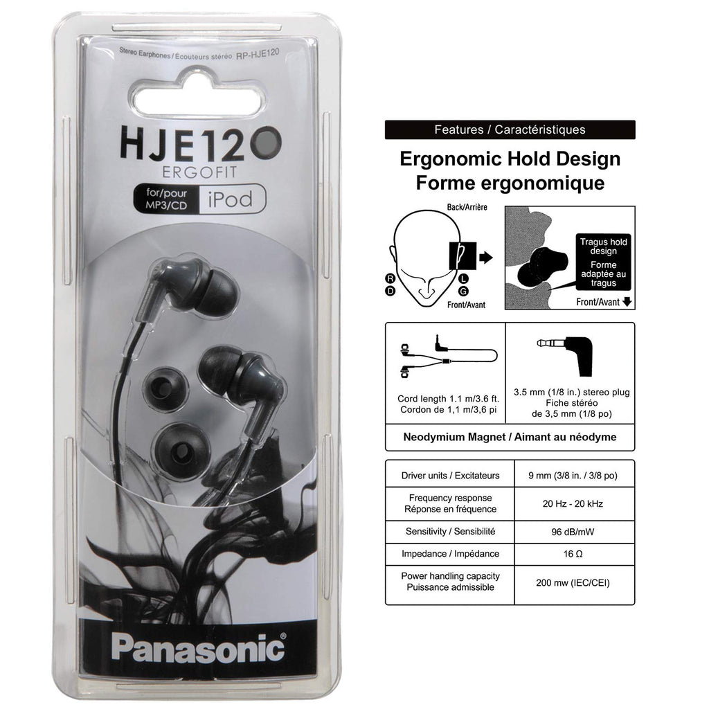 Panasonic ErgoFit In-Ear Earbud Headphones RP-HJE120-K (Black) NO MICR –  telemedicine-supply