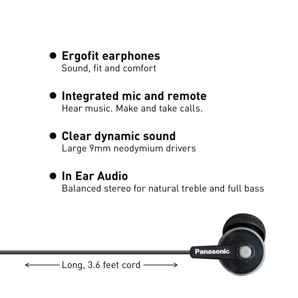  Panasonic ErgoFit Wired Earbuds, In-Ear Headphones